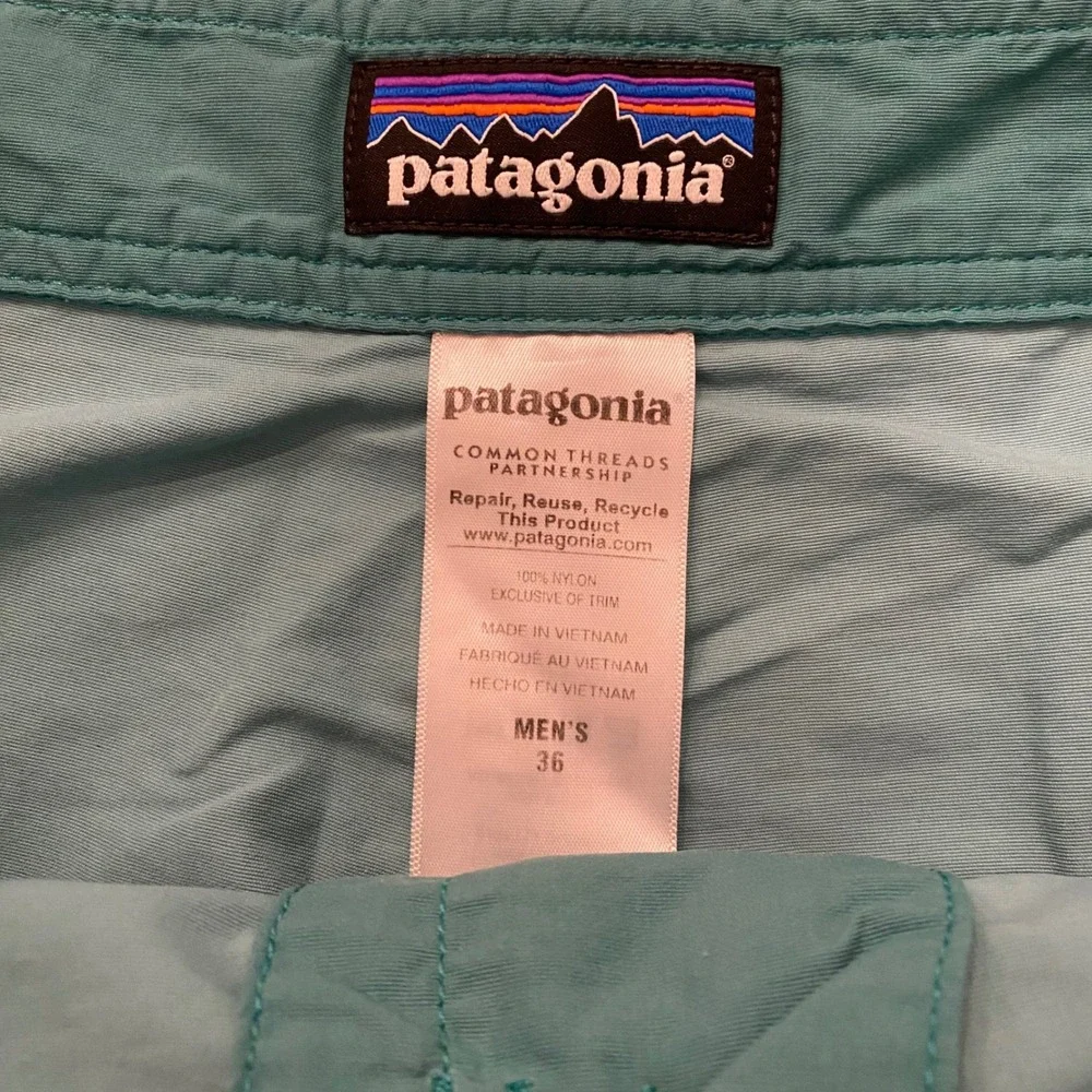 Patagonia Board Shorts Mens 36 Blue Teal Colorblock Nylon Swim Trunks 9 Inseam